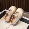 Girls Round Toe Kids Leather Shoes 2024 Spring and Autumn New Lace Pearls Shiny Loafers Children Pearls Lace Fashion Casual Shoe