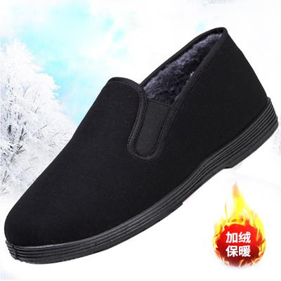 Winter Herrenschuhe alte Peking Stoffschuhe Samt Baumwollschuhe atmungsaktiv verdickt warm ganz schwarze Sohle Umtausch zwei Baumwollschuhe