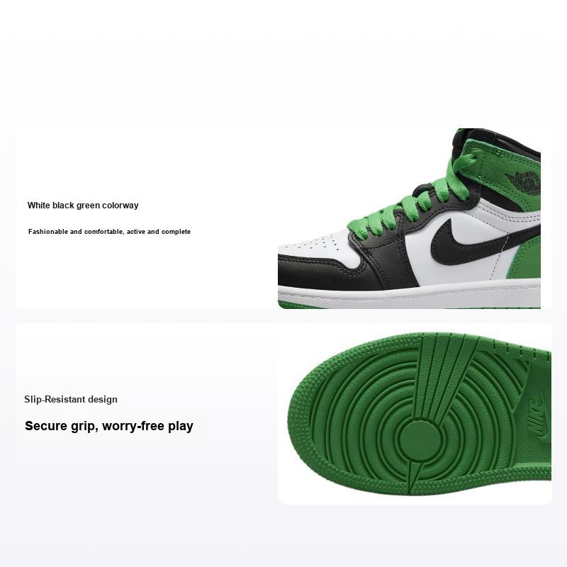 Air Jordan 1 Retro High OG PS Lucky Green Sneakers per Bambini Nero Bianco FD1412-031