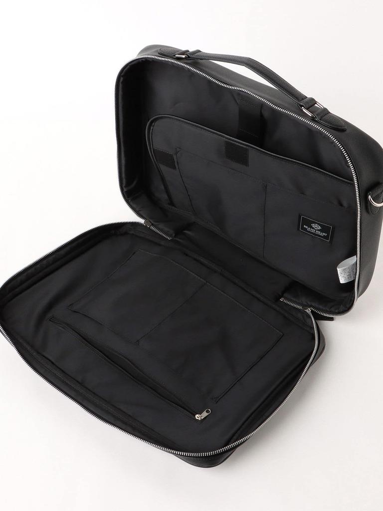 Beams Heart Men's Canvas Bag, Faux Leather 3-Way Briefcase, Black