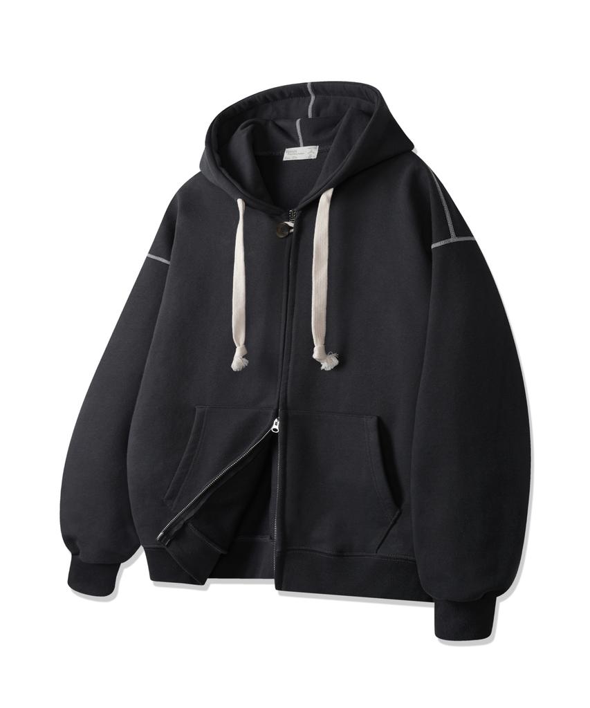 Bakken Classic Two-Way Button Plain Zip-Up Hoodie Bk7975_Charcoal