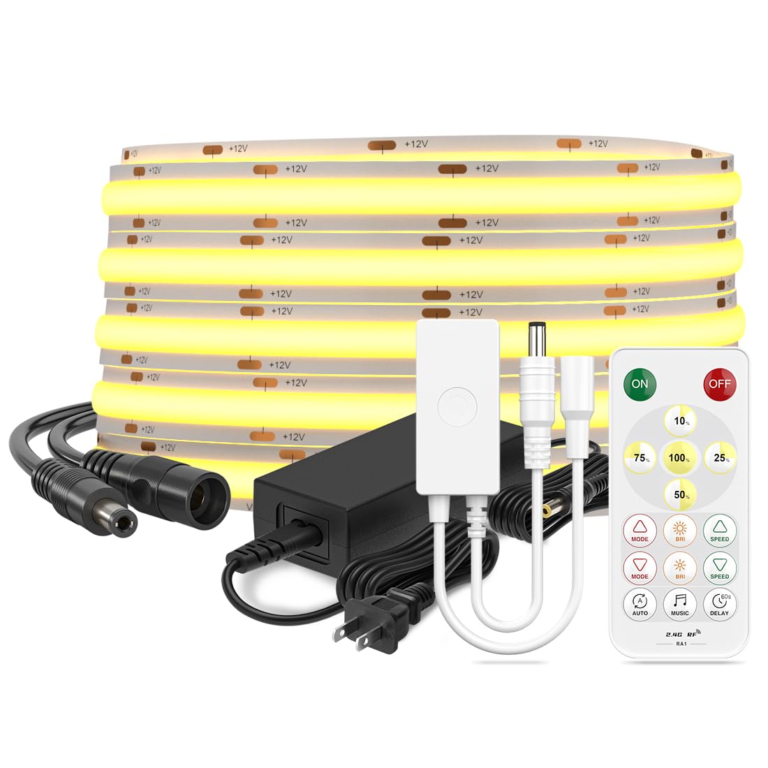 

BTF-LIGHTING High-Density Flexible 5M COB LED Strip Light, 336 LEDsm, Daylight White, 6000K, 8mm Wide, APP Controlled, RF Remote, Dimmable,