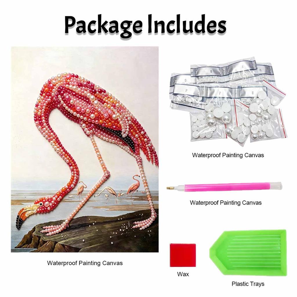 DIY Framed Pearl Painting Kit with Elegant Flamingo Pattern 5D Sparkling Bead Art Canvas Ready to Display Home Decor Modern Craft Gift Idea