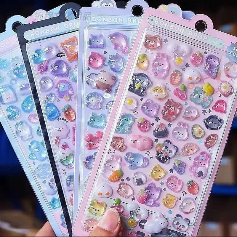3D Embossed Cartoon Animal Gem Stickers: Cute Crystal Rhinestone and Shell Fairy Decorations for Kids