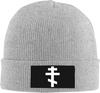 Berretto a Cuffia con Croce Ortodossa Bianca Unisex Donna Cappello in Maglia Cappello a Calza Cappello Lento a Teschio Caldo Cappello di Copertura Cappello in Maglia Nero
