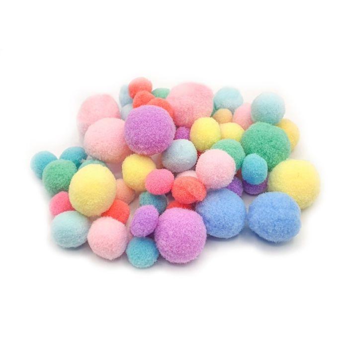 Pompons assortis pastel de 1 à 2 cm 60 pièces