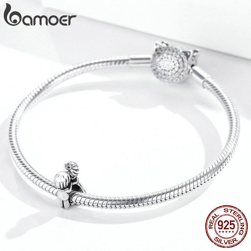 Bamoer 925 mincovní stříbro pár kovových korálků pro nevěstu a ženicha pro ženy Romantické svatební šperky vhodné pro originální náramek a náramek