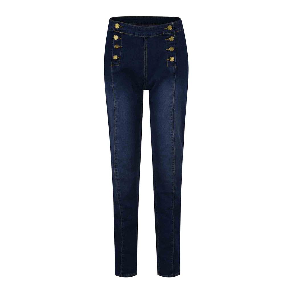 Summer Women's Button Slim Front And Back Pocket Zipper Design Leggings Leg Work Pants Denim Trousers