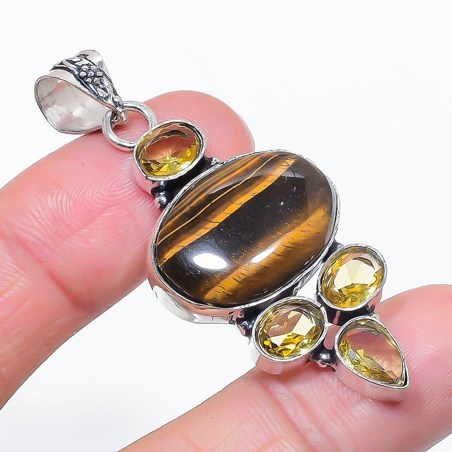 

Натуральный Тигровый глаз, Цитрин Серебро 925 пробы Ювелирная подвеска 2,21 e0k97
