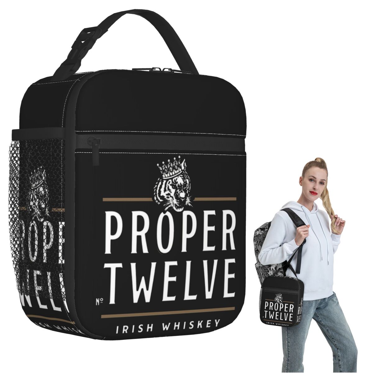 Proper 12 Proper Twelve Irish Whiskey Insulated Lunch Bag for Women Kids Portable Food Boxes Thermal Lunch Box Tote One Size