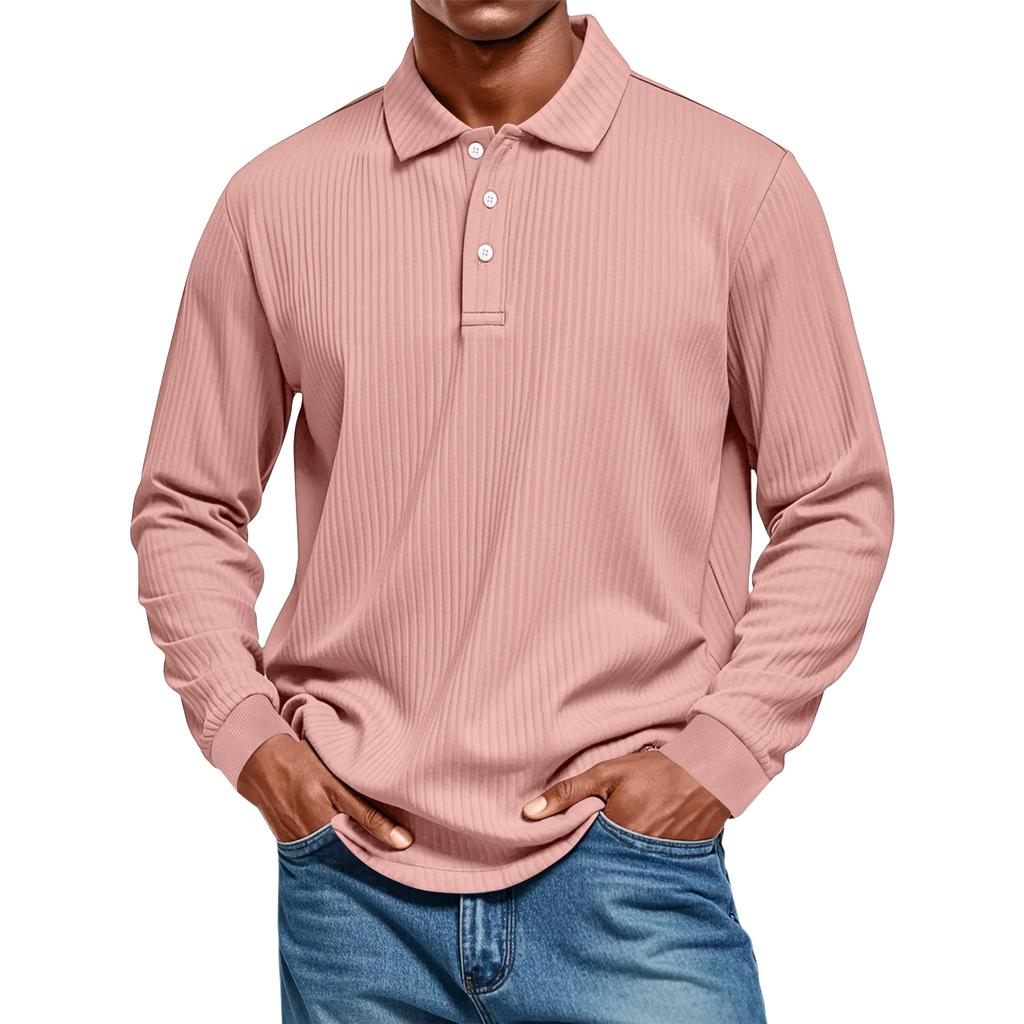 Men's Casual Style Solid Color Loose  Shirt Long-sleeved Top