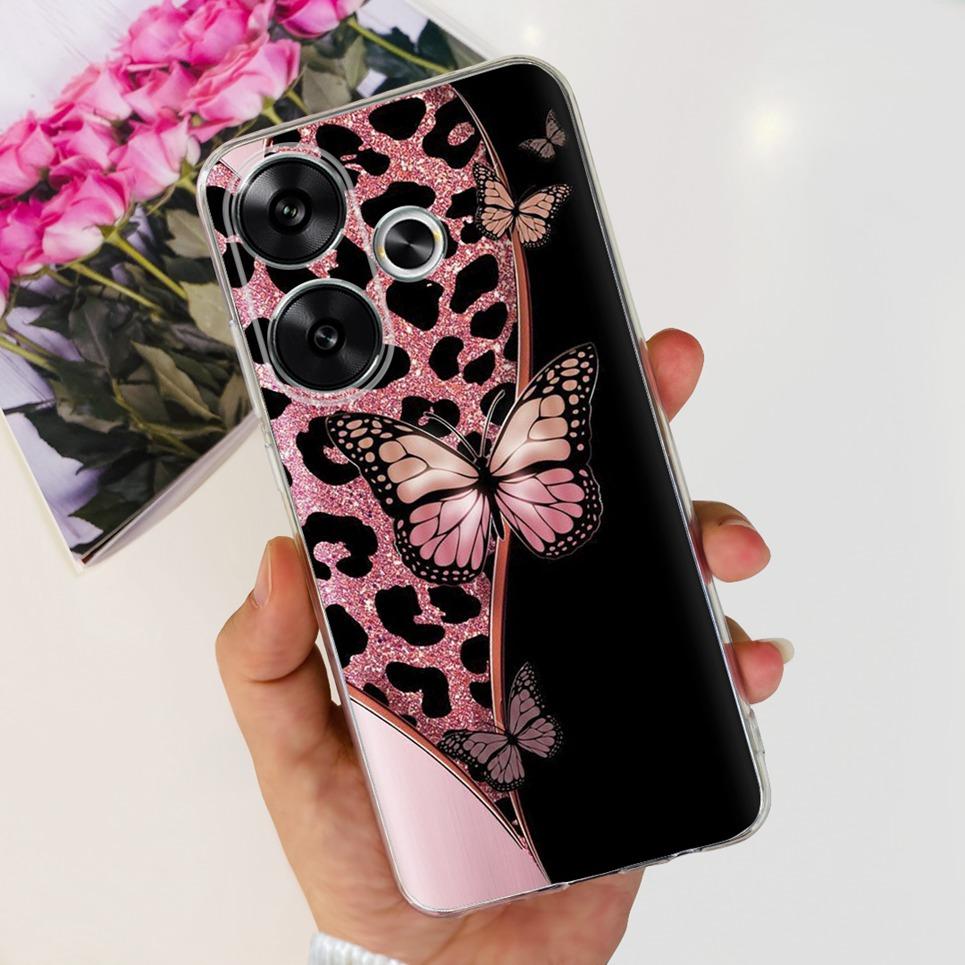 Flower Butterfly Women Fashion Back Cover For Xiaomi Redmi Turbo 3 Phone Funda Transparent Soft TPU Silicone Coque For Poco F6