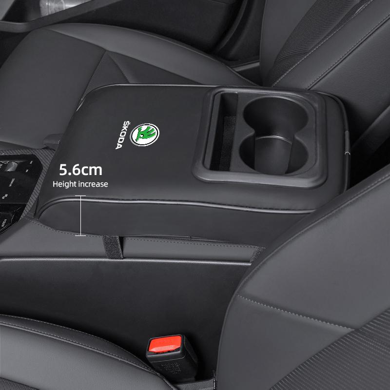 gbmkt6 Car Armrest Box Cushion Leather Soft Pad With Cup Holder For Skoda Kylaq Elroq Octavia Enyaq Kamiq Scala Rapid Superb Karoq Yeti