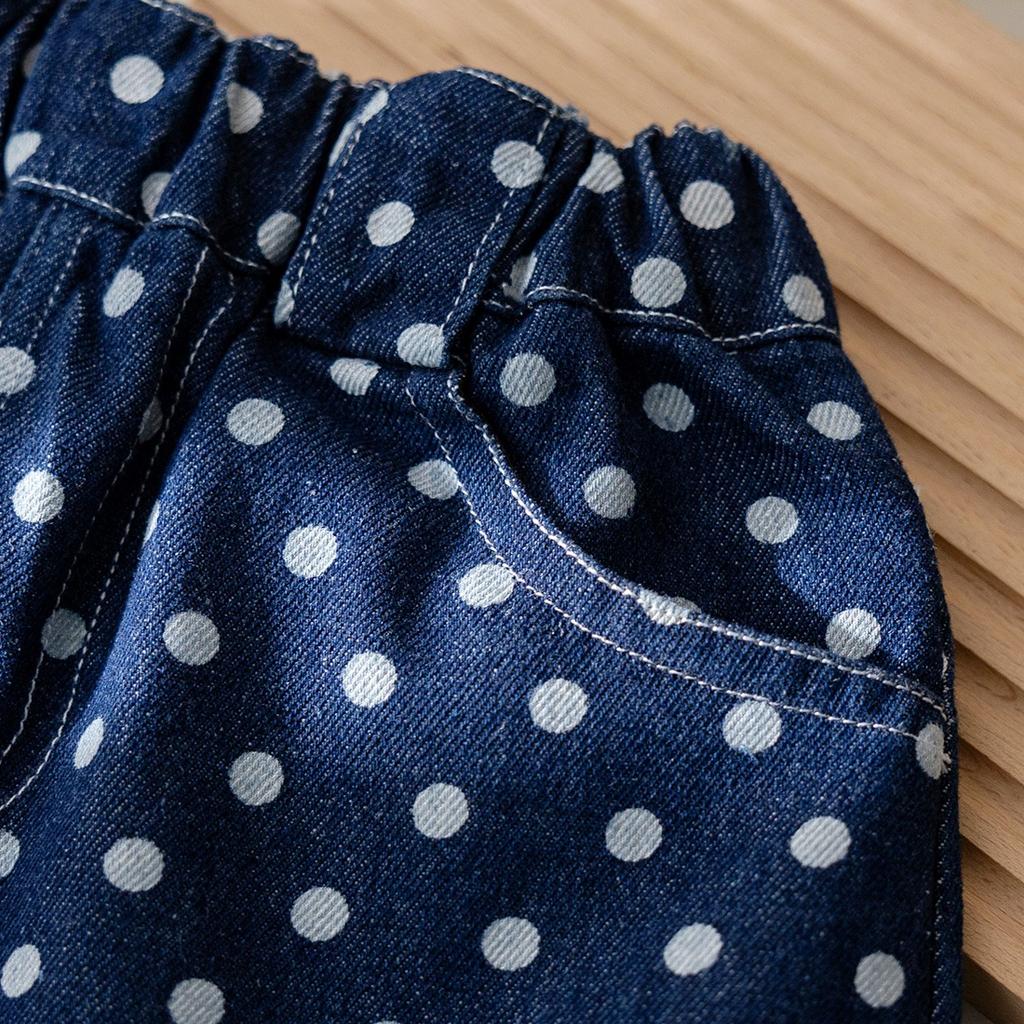 Summer Polka Dot Denim Short Skirt for Girls Summer Half Length Skirt Fashionable Skirt for Baby Girls