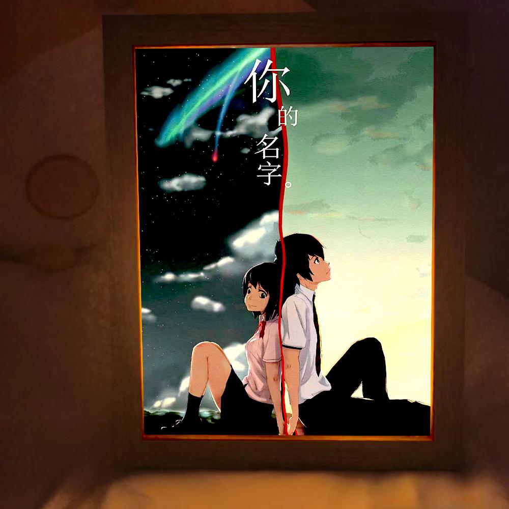 Your Name Light Painting Anime Night Light Photo Frame Cartoon Led Lights Bedroom Home Decor Ramadan 2025 Friend Gift Moon Lamp
