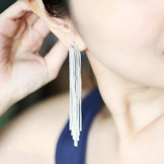 Women Party Cocktail Wedding Snake Chain Tassel Dangle Post Back Linear Earrings