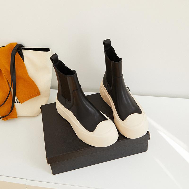 Cowhide~ Wang Xiaodou same leather Chelsea boots women's autumn and winter new Martin boots muffin platform sports short boots