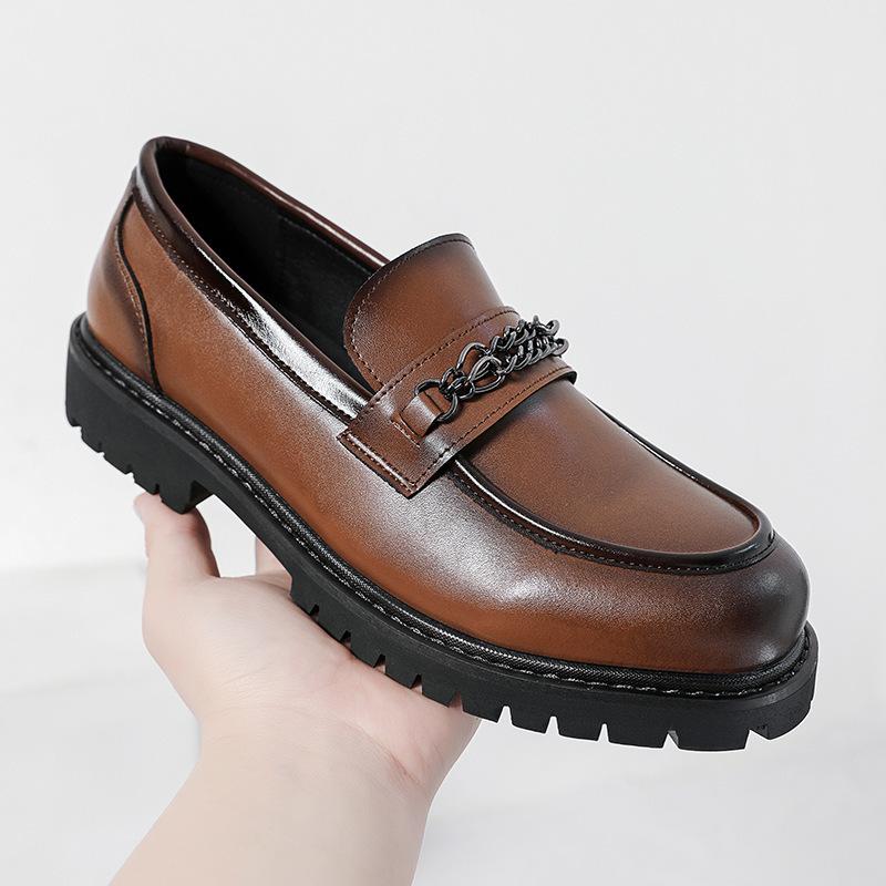 Men's loafers British retro leather shoes Men's Brock men's shoes Platform one pedal Hairstylist small leather shoes