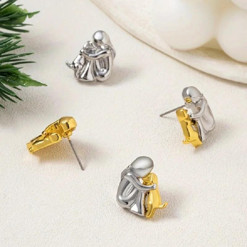 Modny dwukolorowy zestaw biżuterii dla małej dziewczynki i psa: kolczyki, naszyjnik. Urocze małe dziewczynki, szczeniaczki, wisiorki, naszyjniki, biżuteria ze zwierzętami domowymi.