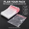 100 Clear Mini Resealable Zip Bags, 5x7 7x10 or 9x13cm