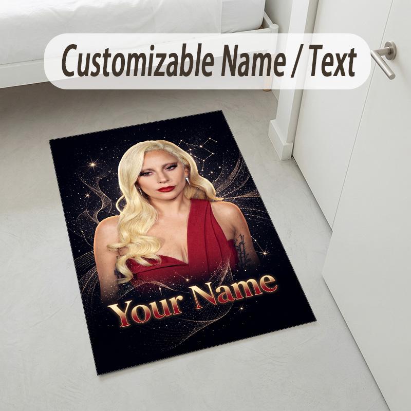 Personalized Crystal Velvet Carpet,Lady Gaga Custom Printed Name, Plush Area Rug For Home Indoor Decor