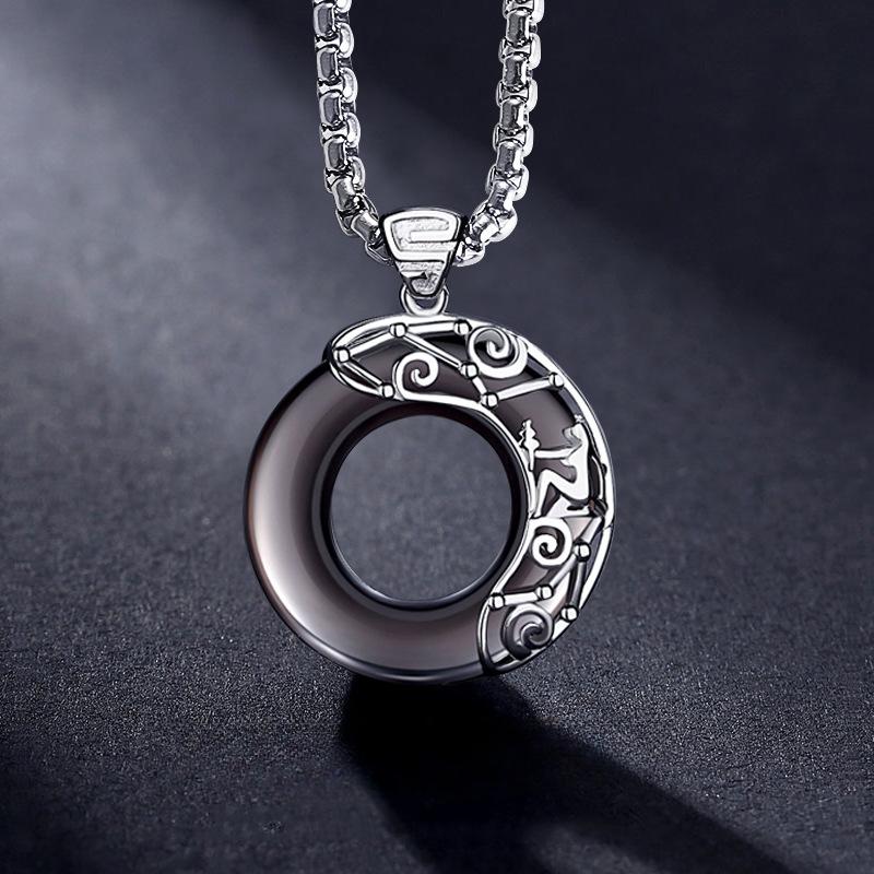 Constellation Couple Necklace for Men and Women, Hip-hop Obsidian Pendant Collarbone Chain Neck Chain