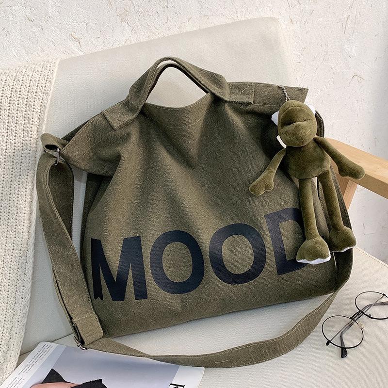 Letter Printed Canvas Large Bag New Men's Canvas Shoulder Messenger Bag Large Capacity Tote Bag