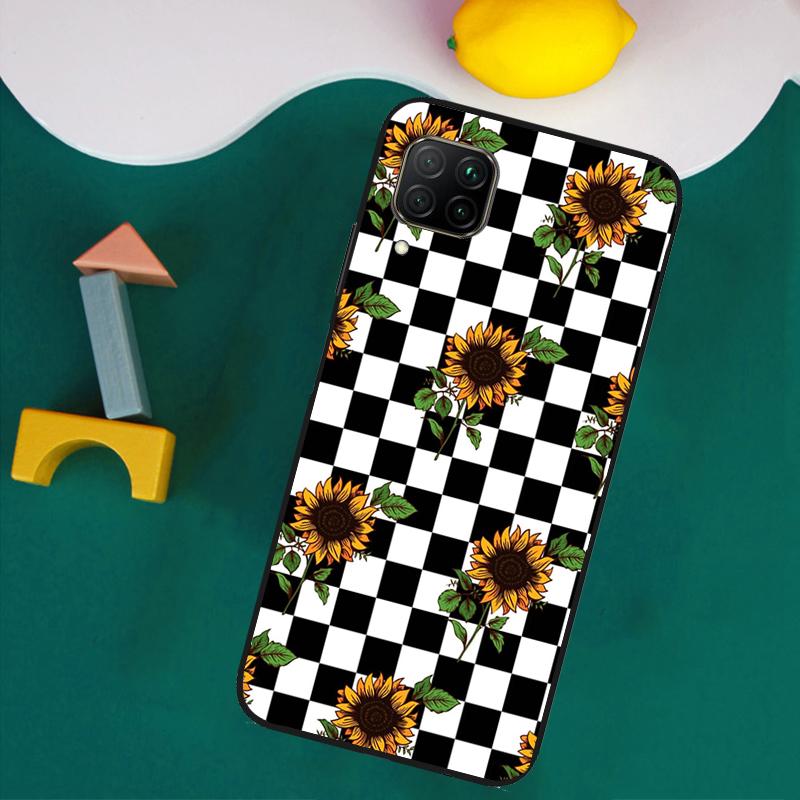 Checkerboard Sunflower For Huawei Nova Y73 Y72 Y70 Y90 Y60 Y61 Y91 12s 12i 11i 8i 9 10 SE P40 Lite P30 P60 Pro Case