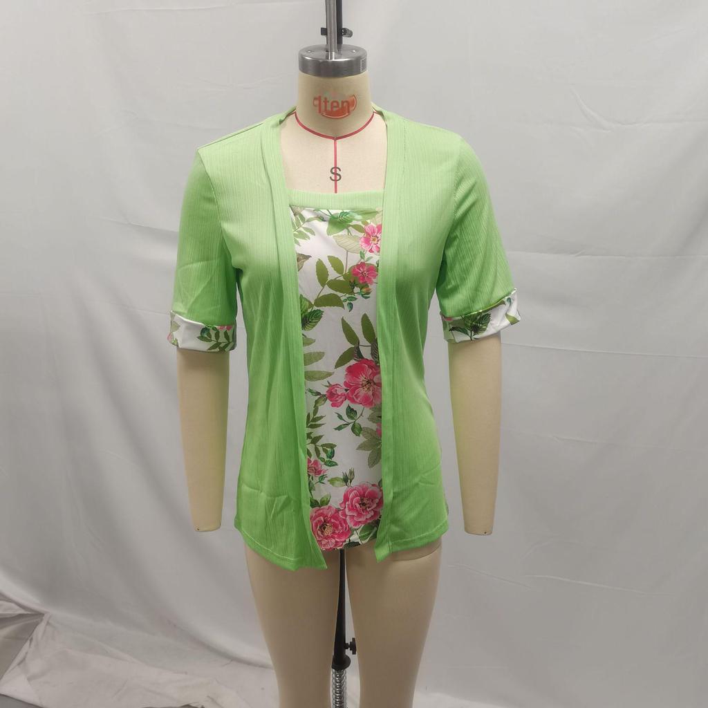 Summer 2024 European American Printed Two-piece Short-sleeved T-shirt for Women