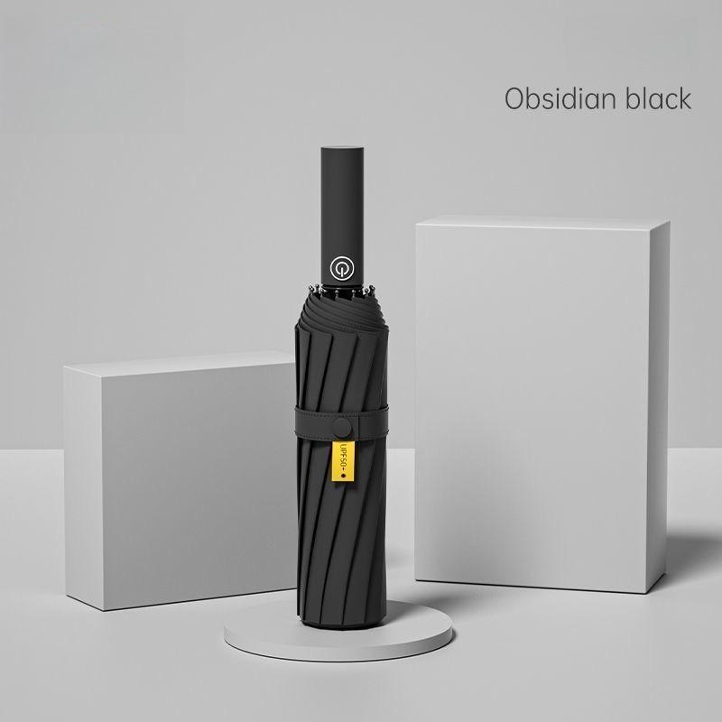 Fully Automatic Black Vinyl tri-fold Umbrella Enlarged Rainproof Windproof Sturdy High-End Storm-Resistant UV Protection Umbrell