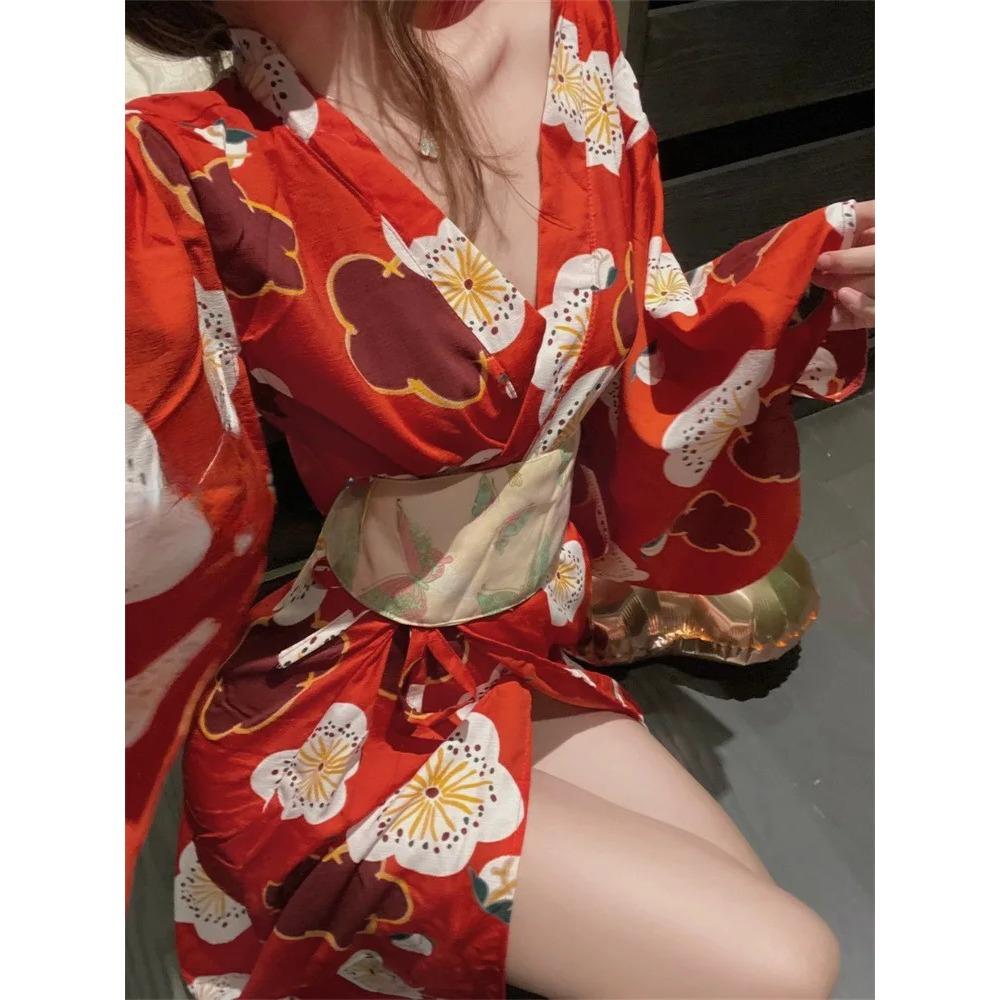 Japanese Kimono Uniform Cosplay Christmas Lingerie Waist Belt with Robe Temptation Costumes Pajamas for Women Underwear Sex Show
