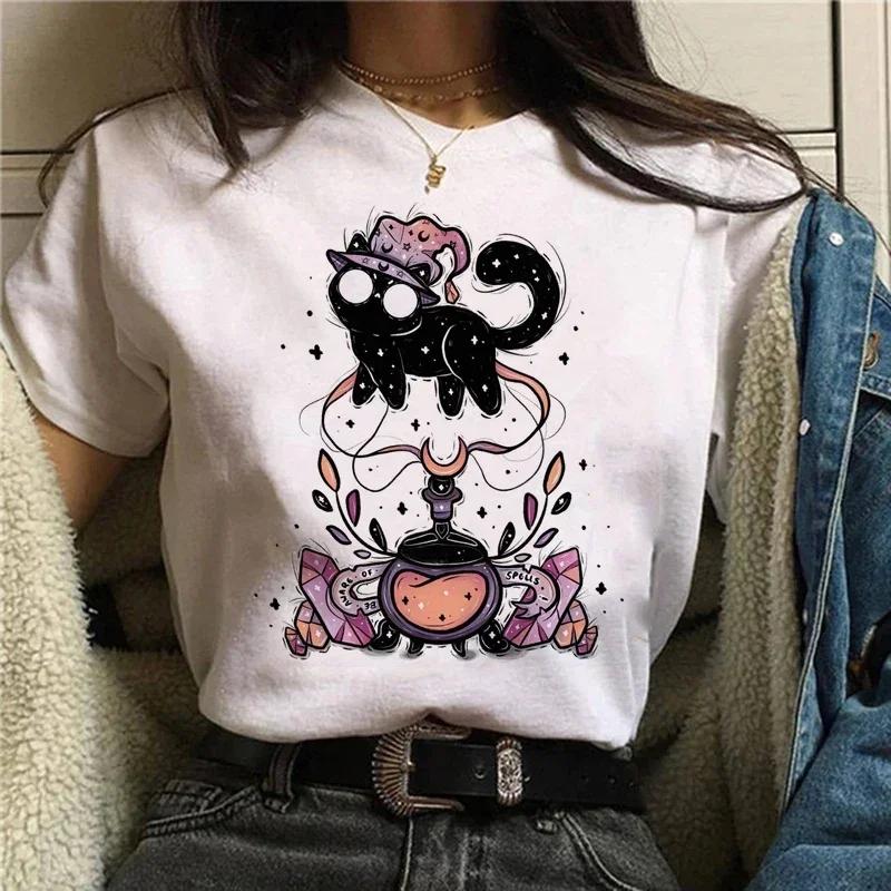 Kawaii Women's Sweet 90s Women's Cartoon Cat Summer Fashion Print Short-sleeved Cute Clothes Tops T-shirts T-shirts