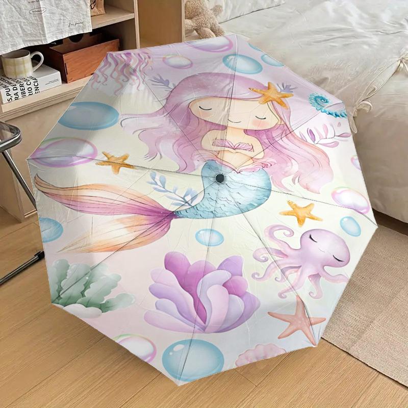 1PC Mermaid Octopus Umbrella-8-Rib Reinforced Portable Folding Travel Suitable for All Seasons Outdoor Daily Use-Z0455