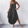 Women V Neck Polka Dot Printed Sleeveless Maxi Dress with Pockets Loose Fit Casual Beach Long Sundress for Summer