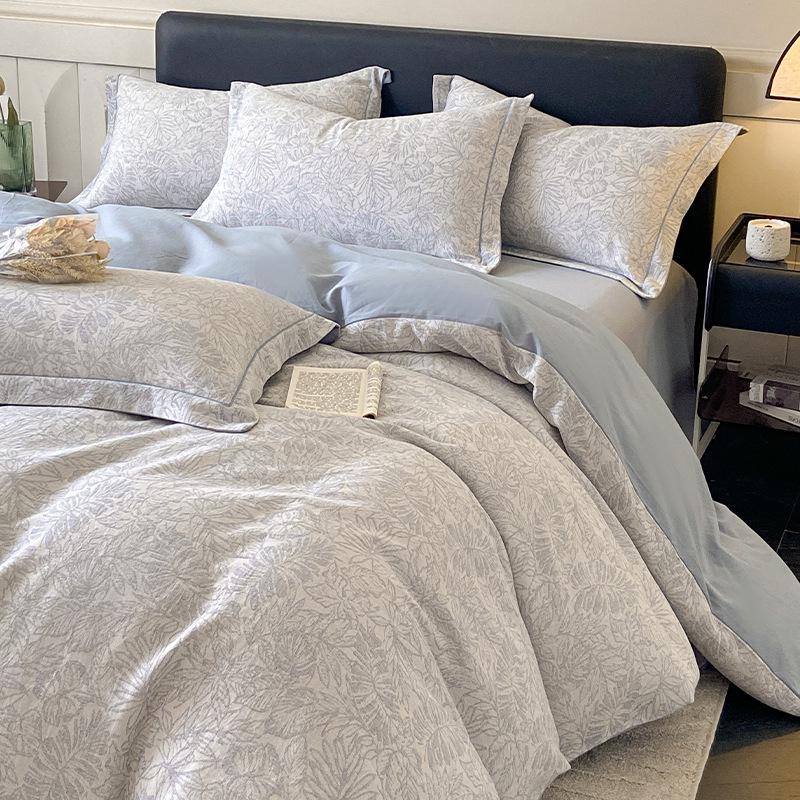 *Class A Jacquard Cotton 4-Piece Thick Flannel Wave Bedding Set, 1.8m*
