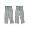 Mens Loose Fit Blue Denim Jeans Embroidery Button Fly Hip Hop Streetwear Casual Pants