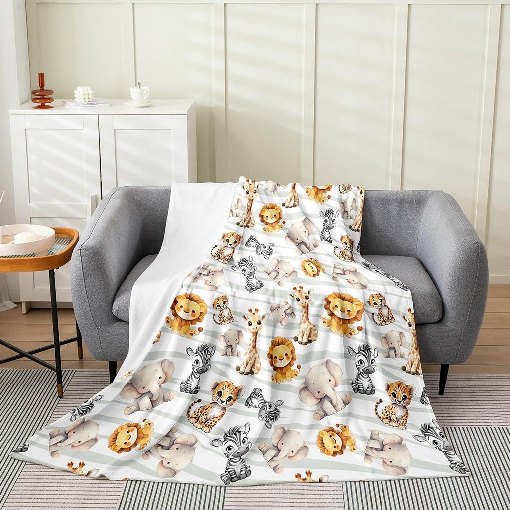 Cartoon Lion Elephant Animal Digitalprinted Polyester Velvet Flannel Cover Blanket Fleece Soft Sofa Cover Blankets for Beds