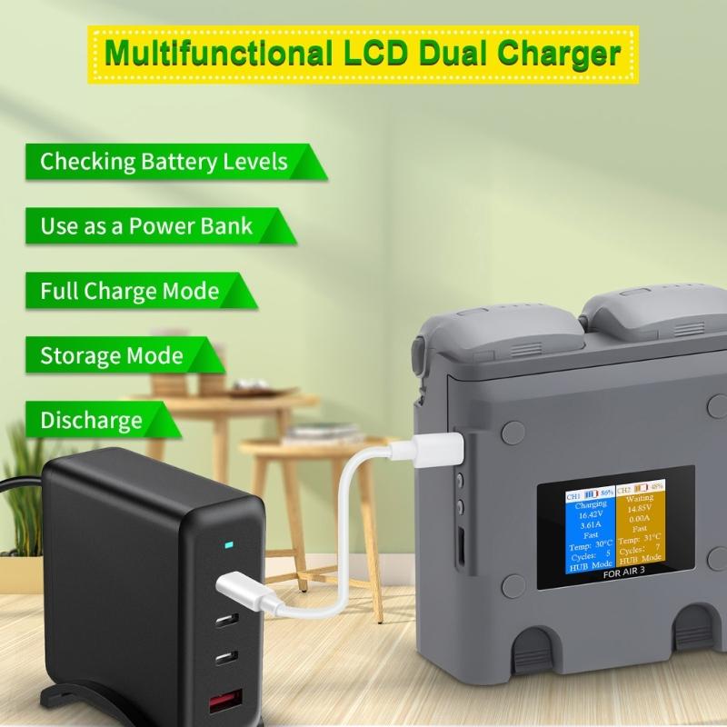 MultiFunction Two Way Drones Charging Station Charging Hubs with USB Port for Air 3 Drones Batteries with USB C Cable