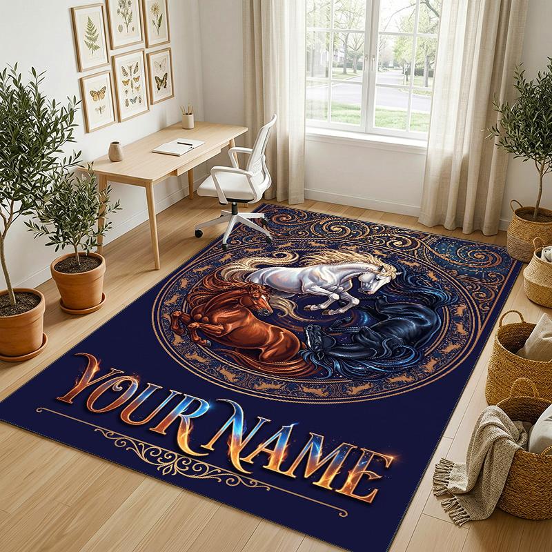 Elegant Roses Heart Theme Soft Crystal Velvet Rug Custom Name & Text Print Non Slip Floor Rug for Bedroom Living Room