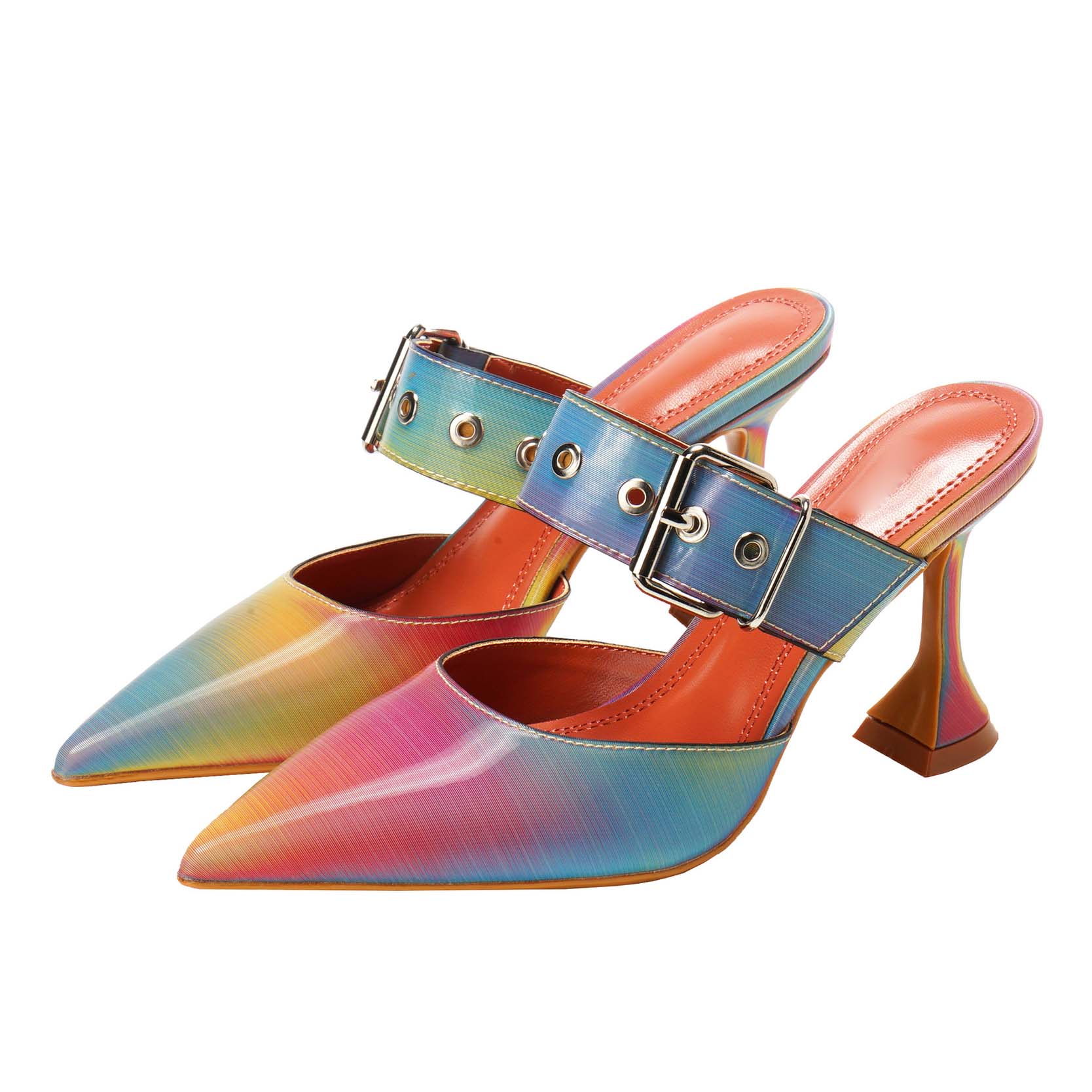 

Летние сексуальные камуфляжные туфли на высоком каблуке женские тапочки с острым носком и пряжкой на ремешке для банкета и вечеринки мюли шлепанцы обувь 34