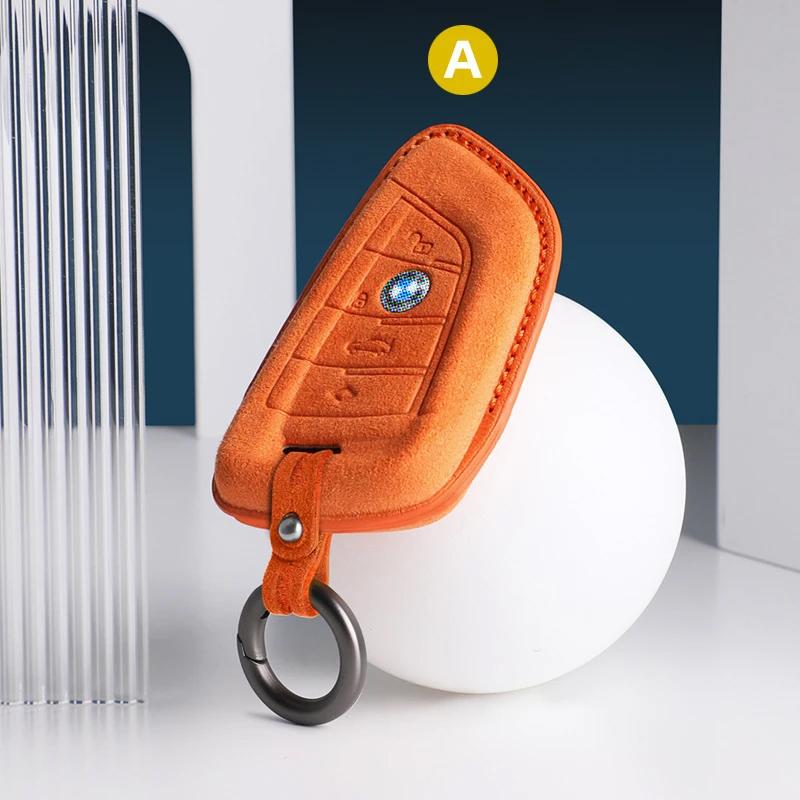 Car Accessories Key Case Cover Keychain For BMW 1/3/5/7 Series X1/X2/X3/X5/X6 Alcan Tara Suede Remote Fob Keybag Keyrings