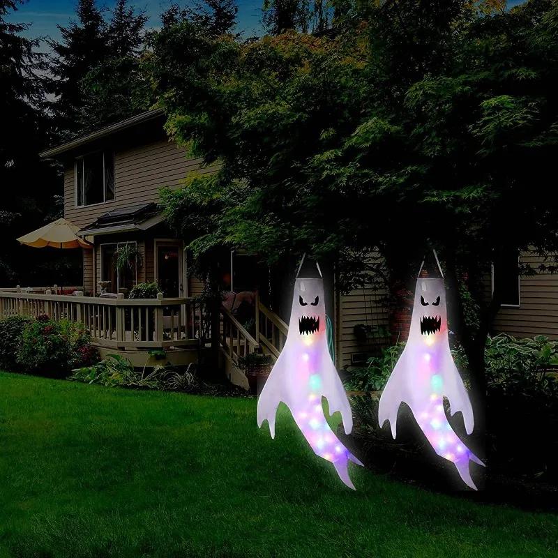 10Pcs 2025 Halloween Decoration Ghost Wind Tunnel LED Luminous Ghost Pendant Ghost Festival Hanging Ghost Venue Layout Props