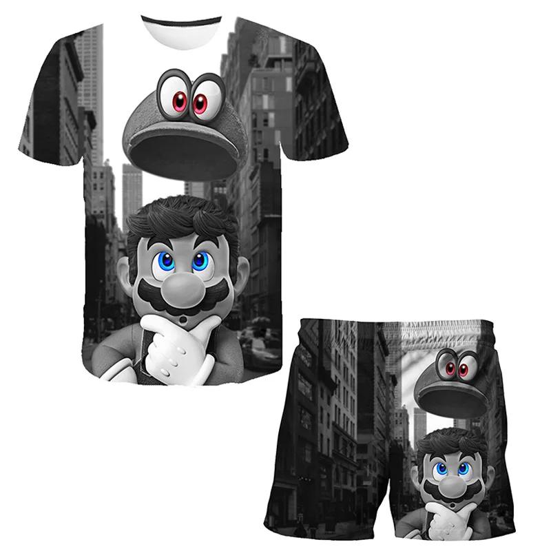 2025 MINISO Dětské oblečení Sady Cosplay Super Mario Trička Šortky 2 ks Obleky Děti Chlapci Dívky Topy Tričko Mario Bros Tričko Kalhoty Oblek