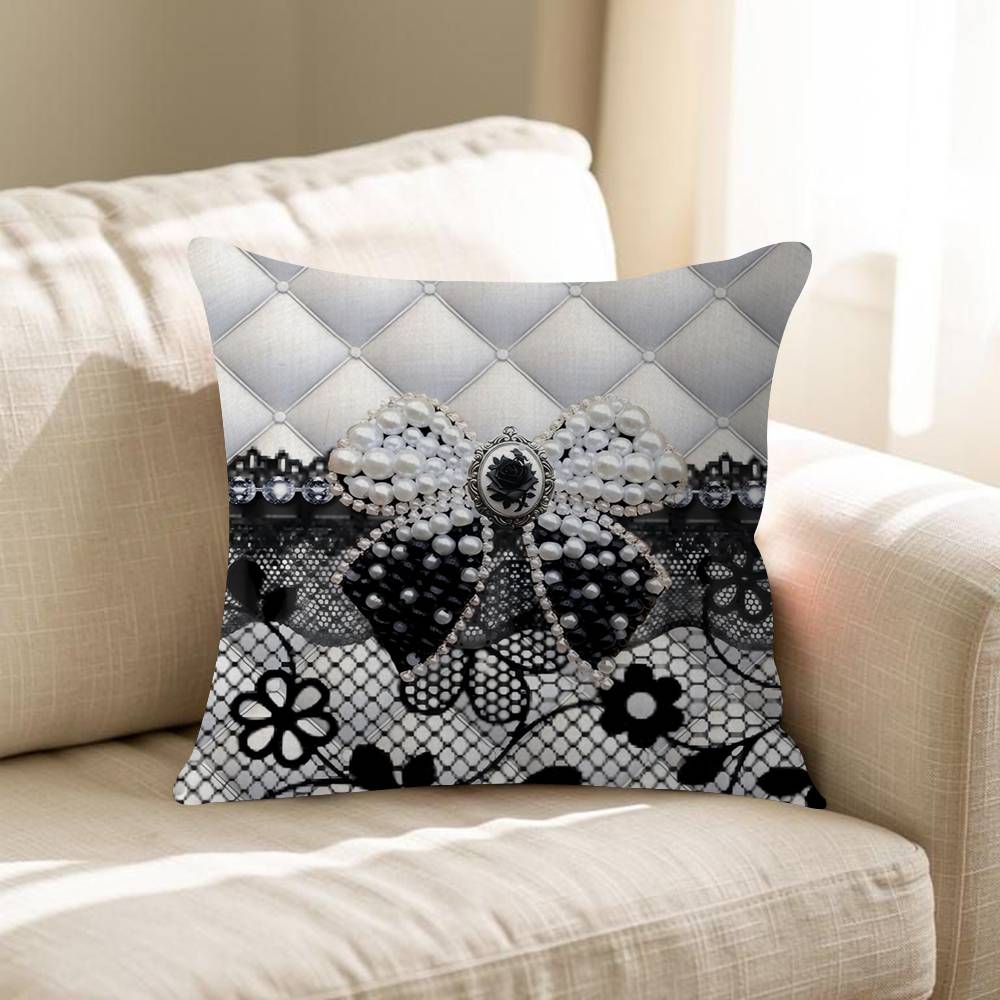 Black Lace Print Cushion Cover Inches Farmhouse Decor Home Throw Pillow Covers For Couch Decorations
