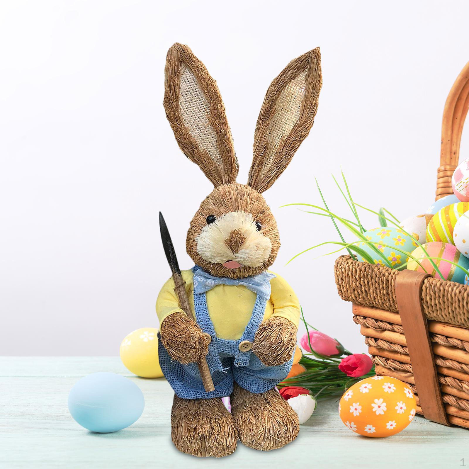 

14 Inch Cartoon Easter Bunny Figure Ornament Decorative Animal Art Crafts for Garden Patio Style B