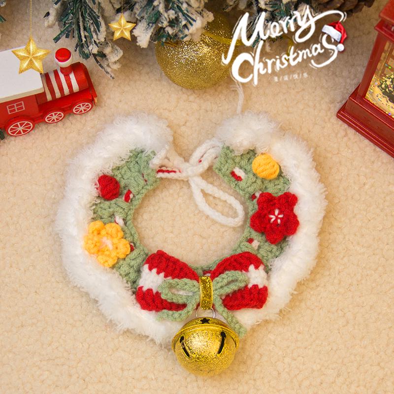 Hand-Knitted Wool Christmas Pet Snood Collar for Cats and Small Dogs