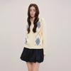 LED'IN Women's Color Block Argyle Knit Cardigan