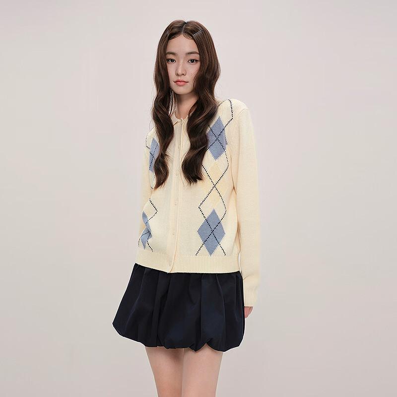 LED'IN Women's Color Block Argyle Knit Cardigan