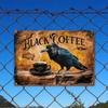 Vintage Metal Wall Art Decor Sign - Black Crow & Coffee 12x8 Inch Aluminum Plaque with Ornate Frame, Kitchen Bar Home Gothic Han