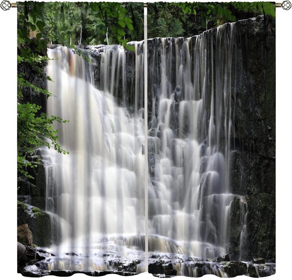 Waterfall Curtains Spring Nature Theme Landscape Pattern Forest Thermal Bedroom Living Room Panel Set Blackout Made Of Polyester Area Decor